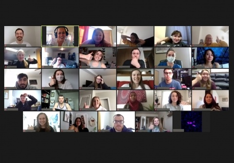 This is a picture of students and faculty connecting over zoom