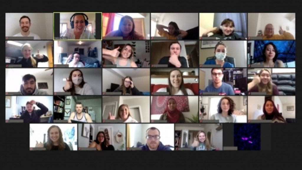 This is a picture of students and faculty connecting over zoom